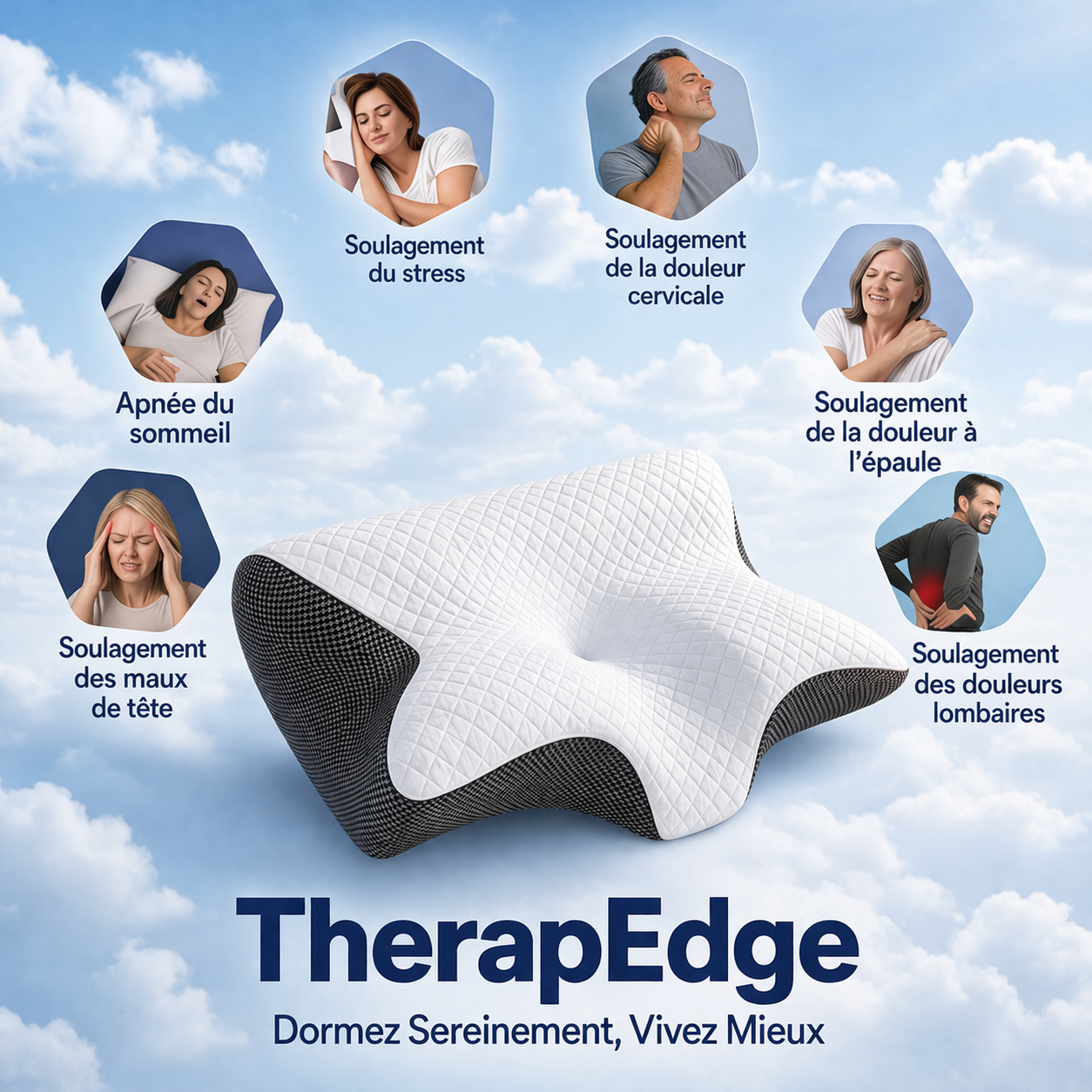 TherapEdge – Oreiller cervical contre les douleurs des épaules et du cou