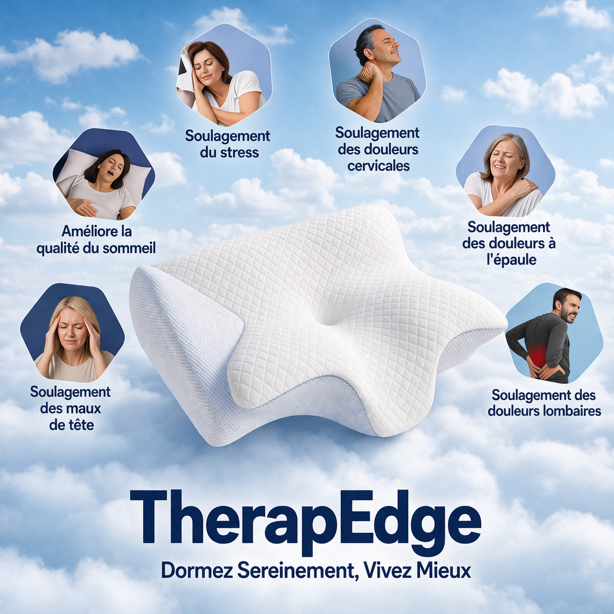 TherapEdge – Oreiller cervical contre les douleurs des épaules et du cou