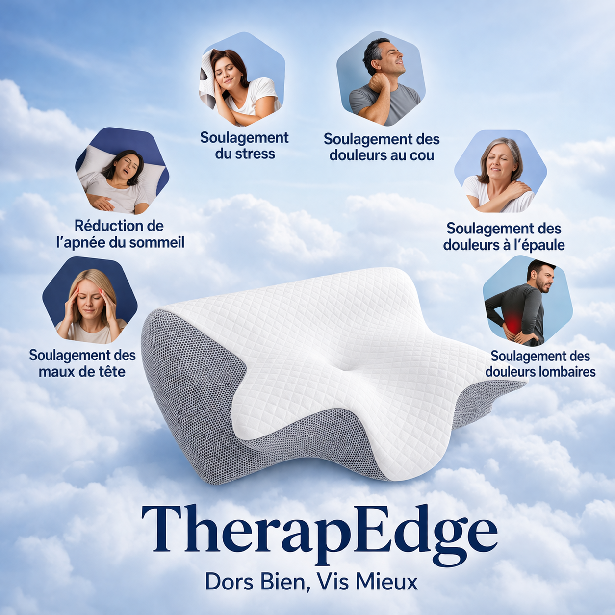 TherapEdge – Oreiller cervical contre les douleurs des épaules et du cou